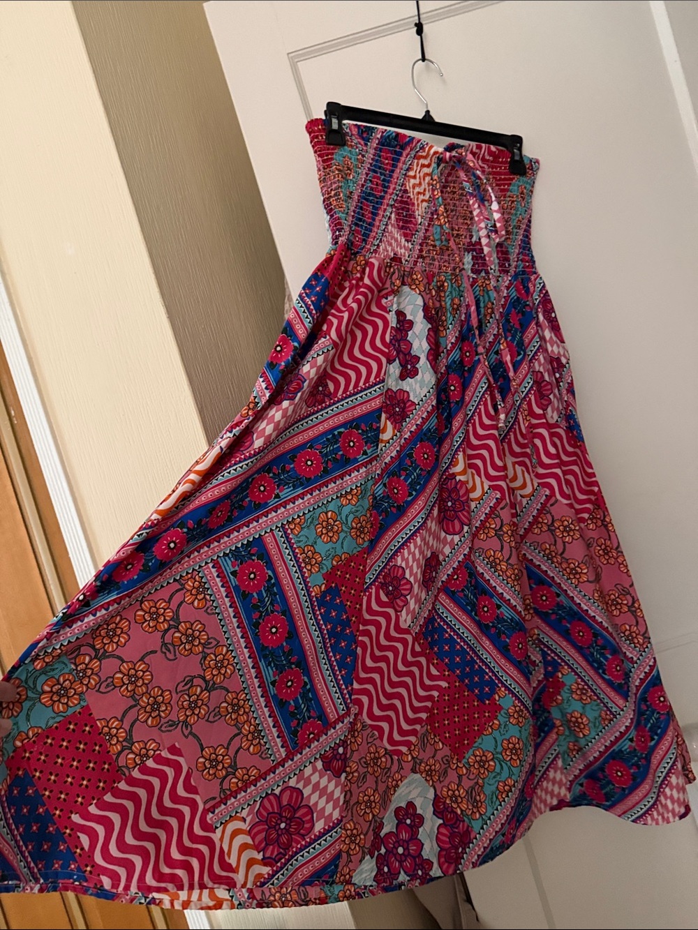 Strapless Smocked Maxi Dress in Pink Multi - Picture 4 of 4
